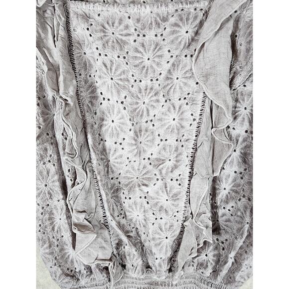 YOUNG FABULOUS & BROKE Gray Ruffle Short Sleeve Cotton Boho Hippie Top SZ S - Picture 3 of 8